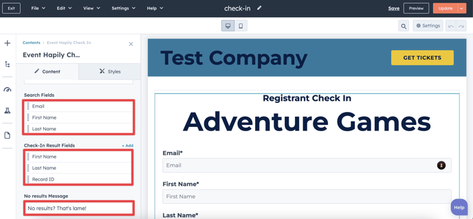 How to set up an event check in page in HubSpot