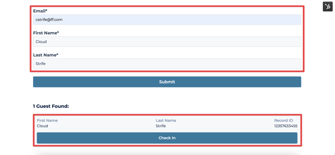 HubSpot event check in page