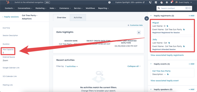 How to track max capacity for events in HubSpot