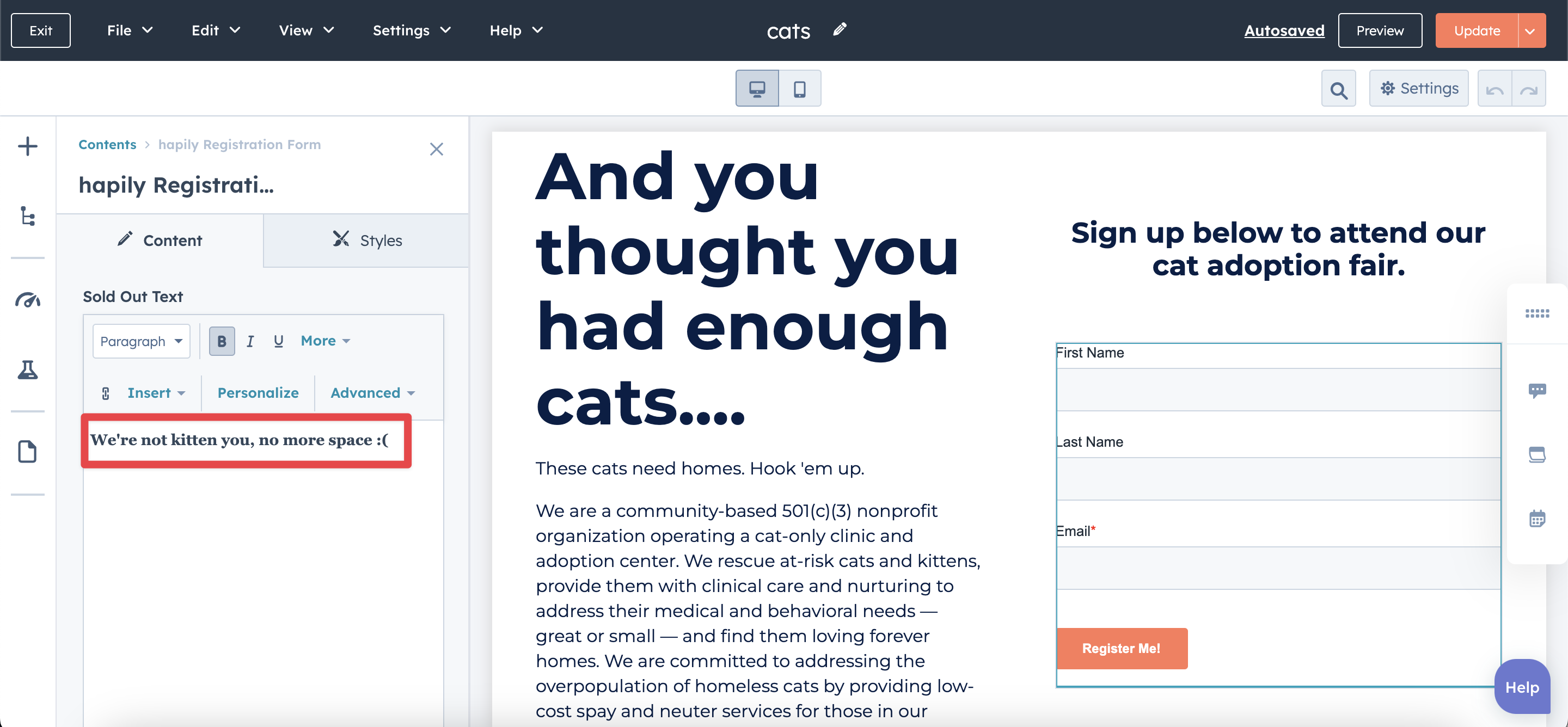 Blocking registration for full events in HubSpot