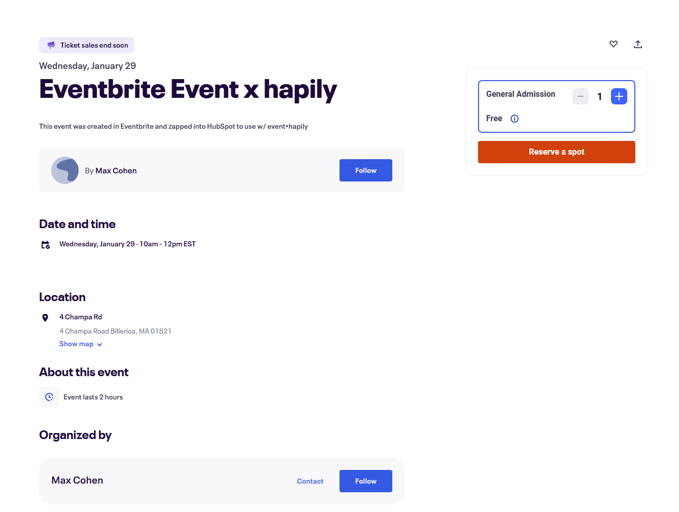 Eventbrite registration page